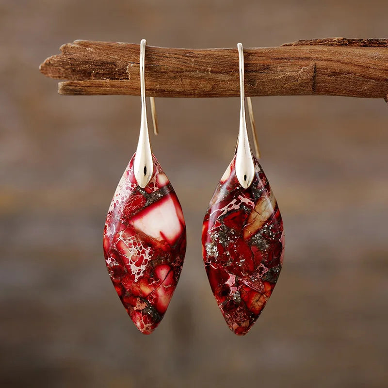 Earthy Jasper & Gold Teardrop Earrings